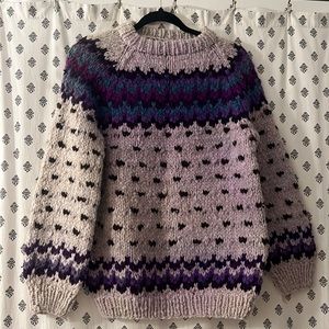 Cozy Knit Sweater in Purple and Cream